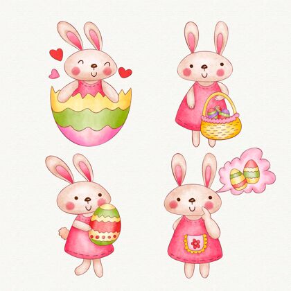复活节复活节兔子系列水彩画兔子设置节日