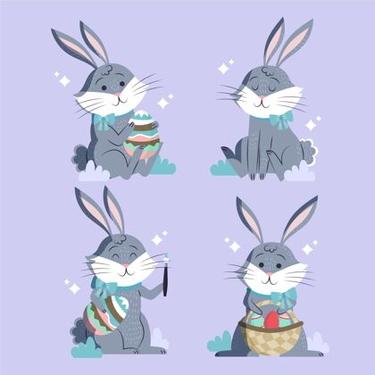 设置手绘复活节兔子系列插图分类节日