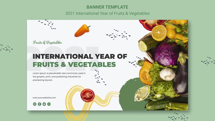 素食者国际果蔬年横幅模板素食者有机模板