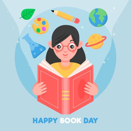 平面世界读书日插画配女人读书女人国际全球