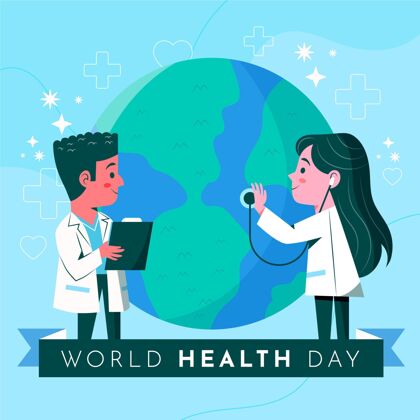 预防手绘世界卫生日插图与医生咨询地球健康世界卫生日健康