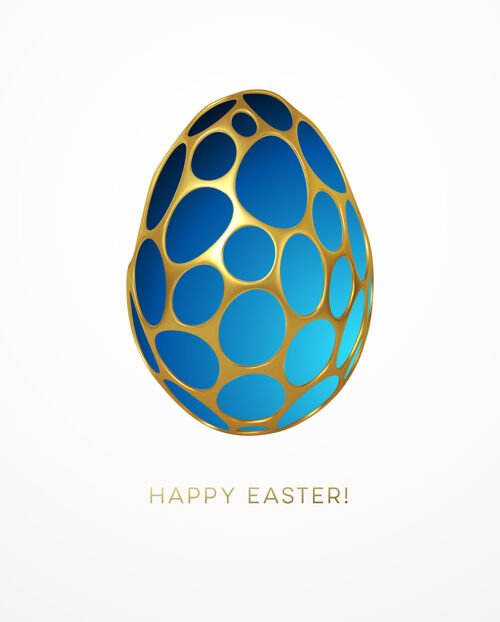彩蛋复活节贺卡与一个在一个金色的有机现实三维网格图案复活节彩蛋的形象珠宝装饰豪华装饰品矢量插图eps10光泽形状抽象