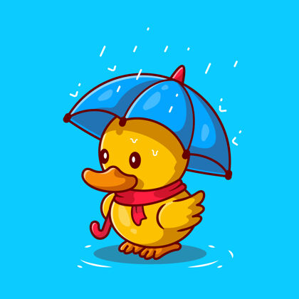 自然可爱的雨伞鸭卡通图标插图宠物鸭宝宝