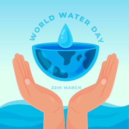 液体世界水日插图与手和行星运动庆祝水日
