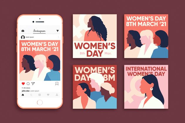 Flatdesign国际妇女节instagram帖子集两性平等Set分类