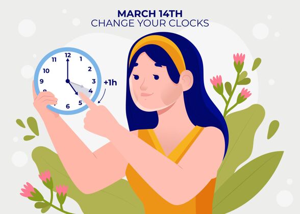 春天春日换插画与女人和时钟单位单位设计季节