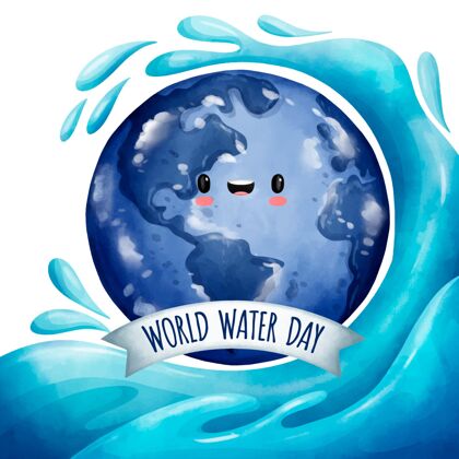 意识水彩世界水日插图与行星庆典水日世界