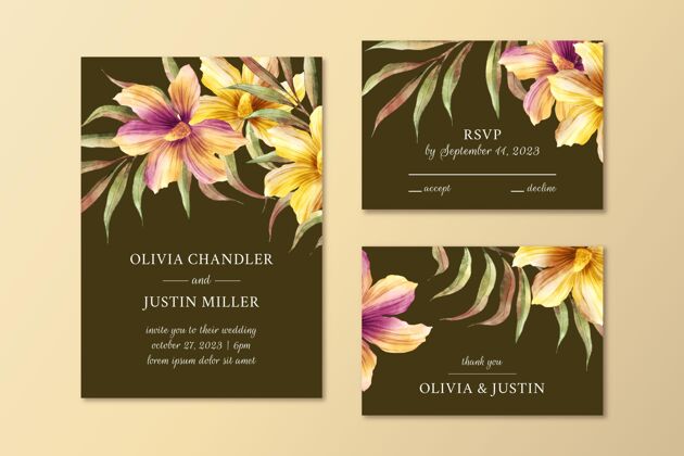 花卉水彩戏剧植物婚礼文具套装开花准备打印水彩