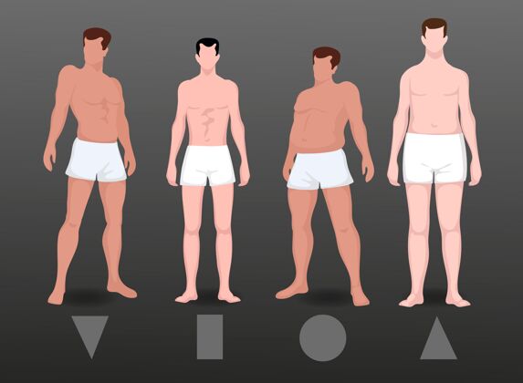 集合男性体型扁平包装图形不同形式