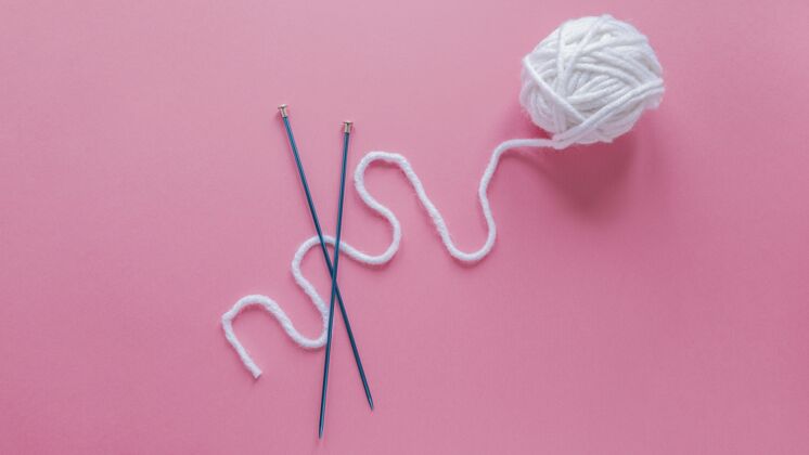 顶视图顶视图羊毛和针织针纺织品质地针织针