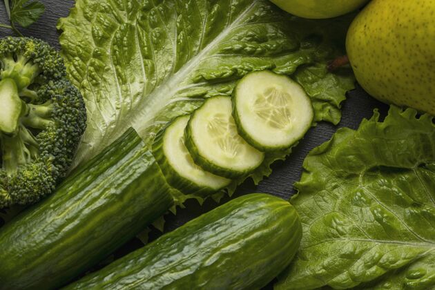 农产品黄瓜和芹菜的特写镜头横料理食品