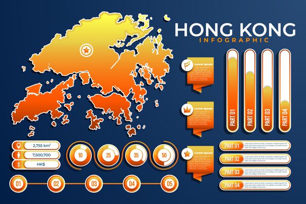 梯度香港地图信息图形模板图形信息图形