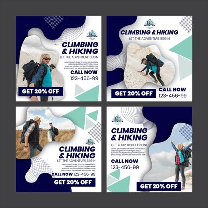 户外攀爬和徒步旅行instagram帖子模板登山者运动自由