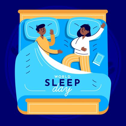 插图世界睡眠日插图与夫妇在床上男人休息意识
