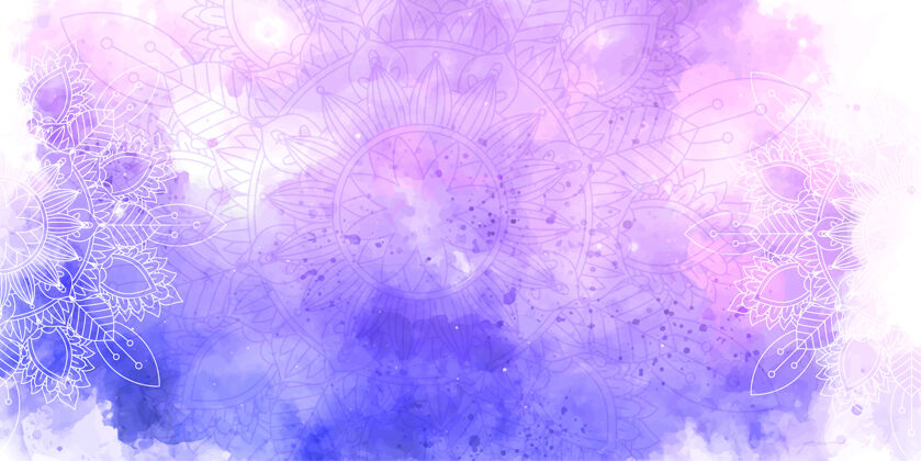 背景装饰水彩纹理和曼荼罗设计紫色纹理笔划