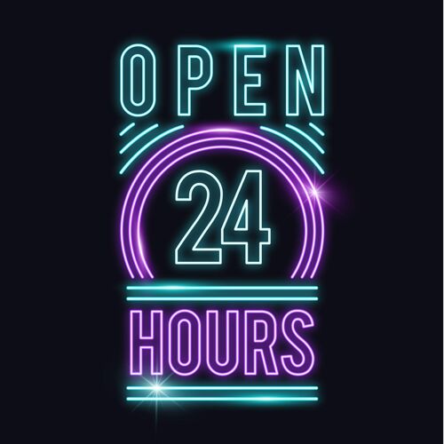 经济霓虹灯“24小时开放”标志开放电子商务辉光