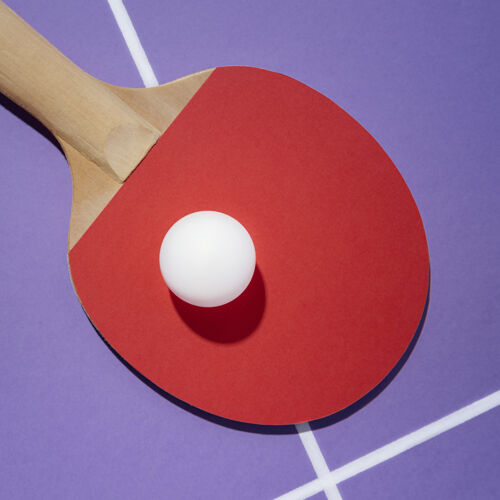 运动顶视图乒乓球拍上的白色球爱好项目俯视图
