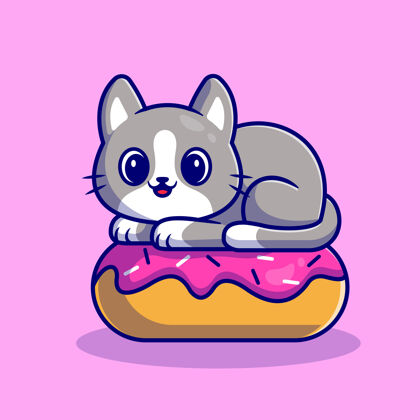 猫可爱的甜甜圈猫平面卡通风格卡通糕点甜甜圈