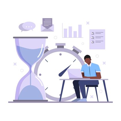 计划时间管理理念-人在工作时间表平面手绘插图