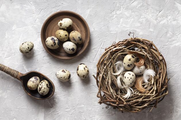 教复活节彩蛋顶视图 带木勺和鸟巢蛋顶视图纪念