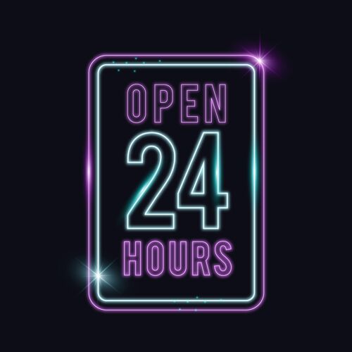 店铺霓虹灯24小时开放标志装饰24小时营业欢迎