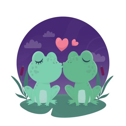 动物水彩情人节青蛙恋爱浪漫庆祝可爱