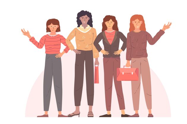 人物手绘自信女企业家系列套装女性团队