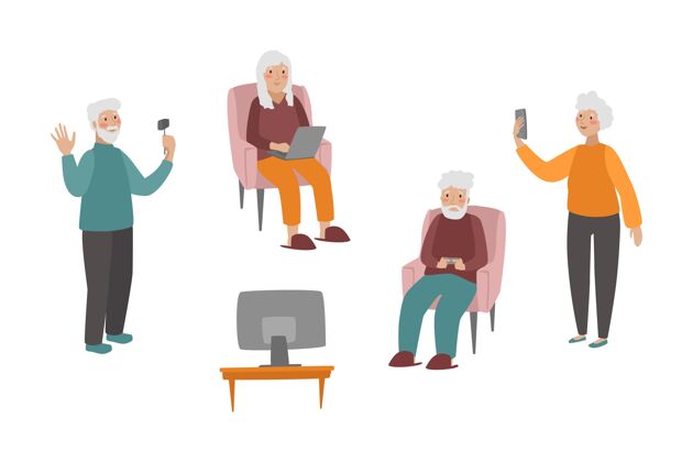 技术手绘老人使用技术养老金领取者设置老年人
