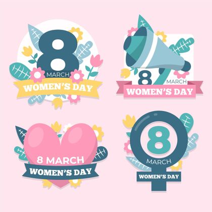 国际扁平的国际妇女节标签庆典包装徽章