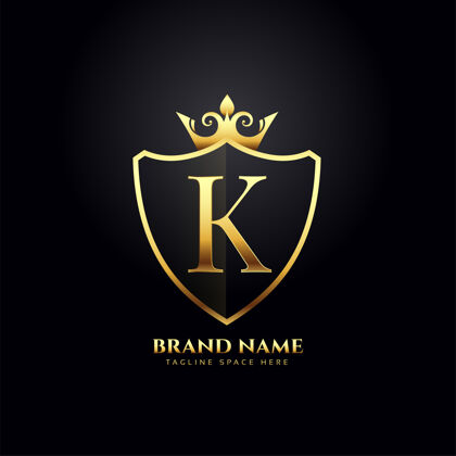 高级字母k豪华标志概念与金色皇冠花押字身份经典