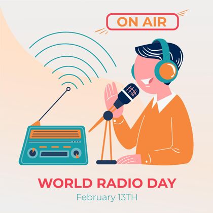 设计平面设计世界广播日麦克风收音机日