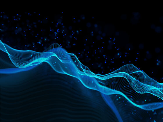 运动三维渲染的现代技术背景与流动的线条和浮动粒子设计网络粒子模糊