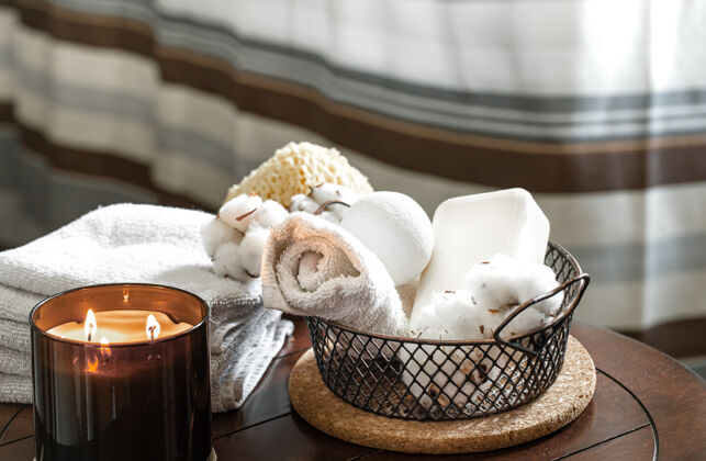 配件香薰香薰的香薰蜡烛和浴巾 香皂身体护理和卫生理念浴缸套装产品