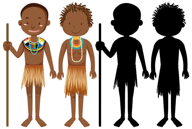 花式一组非洲部落人物的轮廓色彩年轻男人