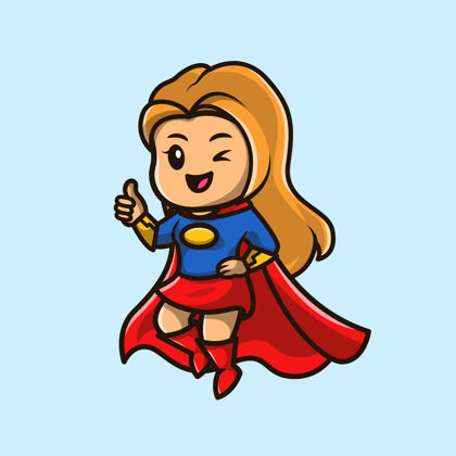 奇迹可爱的超级英雄女孩卡通图标插图强大超级人物