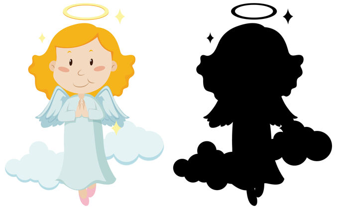 儿童可爱的天使和它的轮廓学习天使儿童