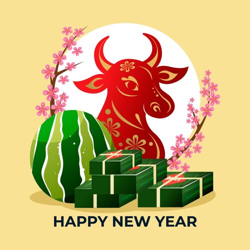 传统牛和春节蛋糕快乐越南新年2021春节春节平