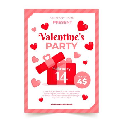 快乐平面设计情人节派对海报模板浪漫庆祝14