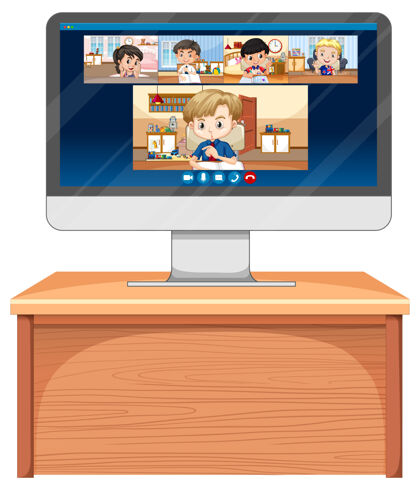 聊天学生视频聊天在线屏幕上的电脑屏幕上的白色工程家具房子