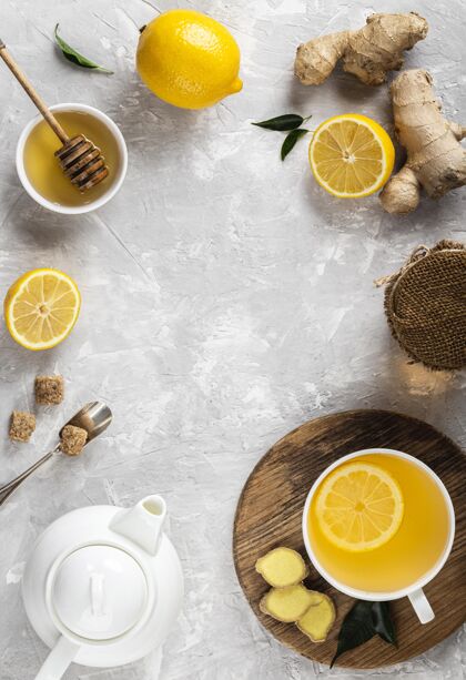 饮料美味健康的茶水概念与复制空间温暖饮料茶