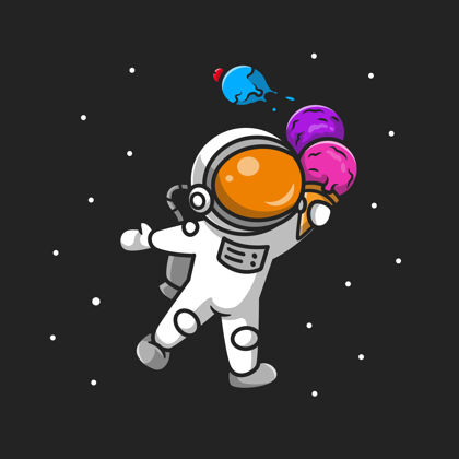人可爱的宇航员拿着冰淇淋筒卡通甜点宇宙宇航员