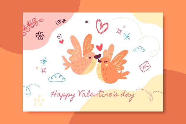 圣人情人节手绘儿童情人节卡片模板爱情人节鸟
