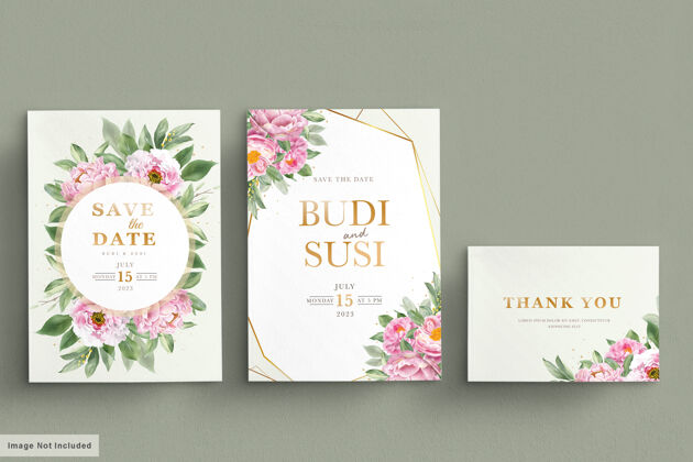 花婚礼卡片集美丽的花朵和叶子花婚礼Rsvp