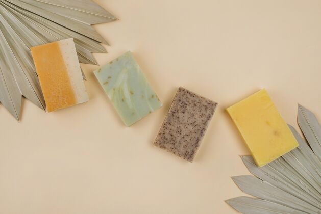 室内自制肥皂块和抽象叶子健康治疗健康