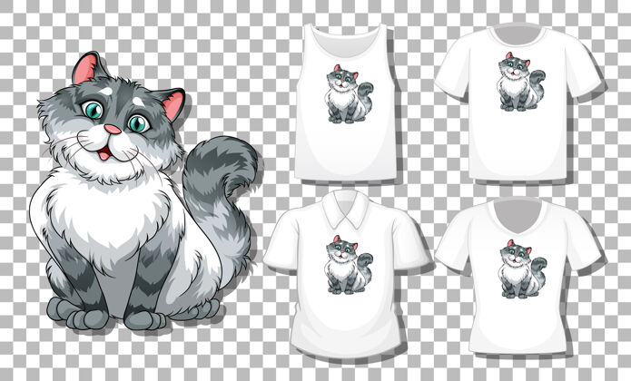 男性猫卡通人物与一套不同的衬衫隔离系列角色宠物