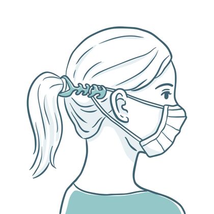 手戴着可调节面罩带的女人病毒防护面罩