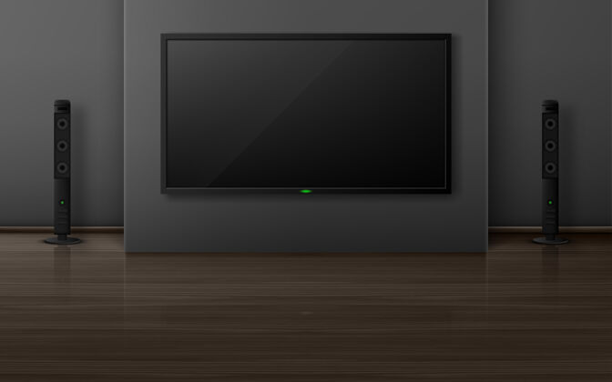 室内客厅内部有动态电视机 墙上有电视的家庭影院系统 木质地板的空房公寓公寓设计可视化 逼真的3d插图Lcd地板悬挂
