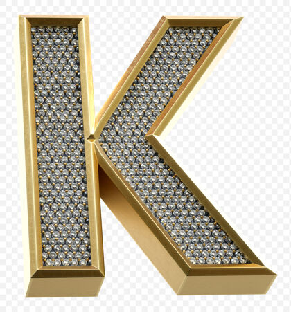 石头豪华的金色字母与钻石字母k隔离三维渲染图像符号三维黄金