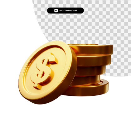 金融一堆金币在3d渲染隔离渲染货币金融