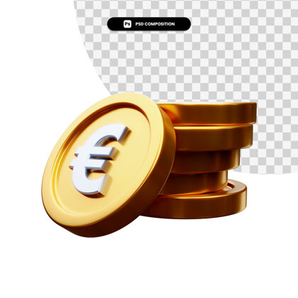 金融一堆金币在3d渲染隔离3d硬币货币